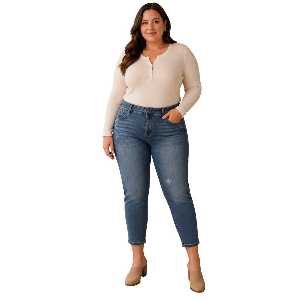 Judy blue relaxed fit sz 14W stretch cropped tapered jeans career everyday EUC